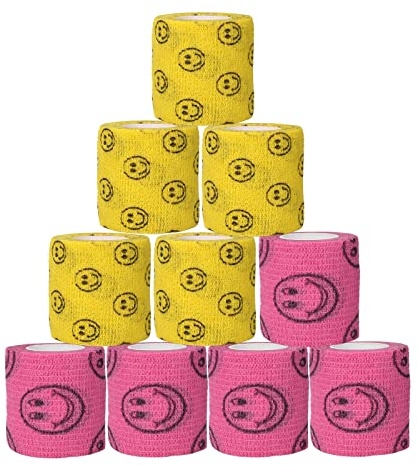 ATOMUS 10pcs Self Adhesive Bandage 5cm Cohesive Bandage Tape Wrap for Tattoo Grip Bandage Machine Pen Pet Vet First Aid Sports Wrist and Ankle(Smile)