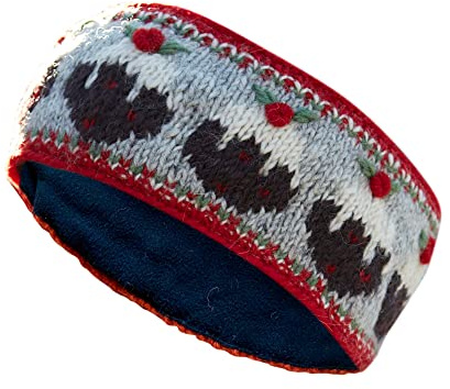 Pachamama Women Wool Ear Warmer Headband Fleece Lined Handknitted Christmas Pudding Grey One-Size Handmade Fair Trade