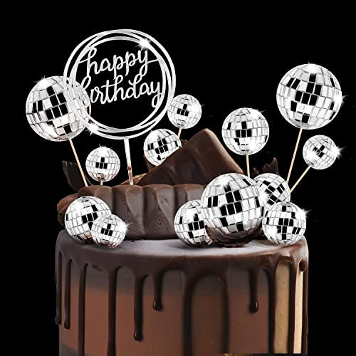 Unfuntly 21 Stück Discokugel Kuchen Toppers 1970S Disco Ball Cupcake Dekorationen für Geburtstags Disco Thema 70er Party Zubehör (21 Stück)
