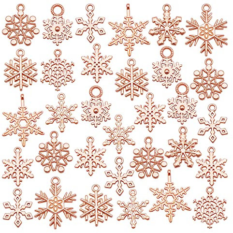 Julie Wang 100g Rose Gold Snowflake Charms for Christmas New Year Jewelry Making Necklace Earring Bracelet Keychain Craft DIY Finding Wholesale