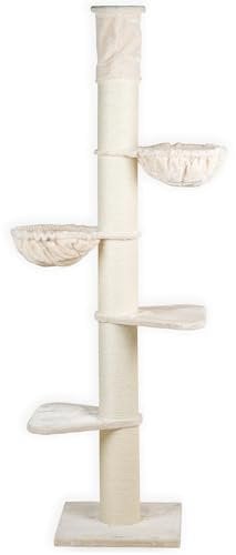 RHRQuality Kratzbaum für große Katzen – Maine Coon Tower Plus – 265 bis 285 cm hoch – Mit extra dicken 20 cm Sisalstämmen – Creme