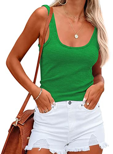 NONSAR T-shirt d'été sans manches pour femme - Débardeur élastique - Coupe ajustée, vert, XL