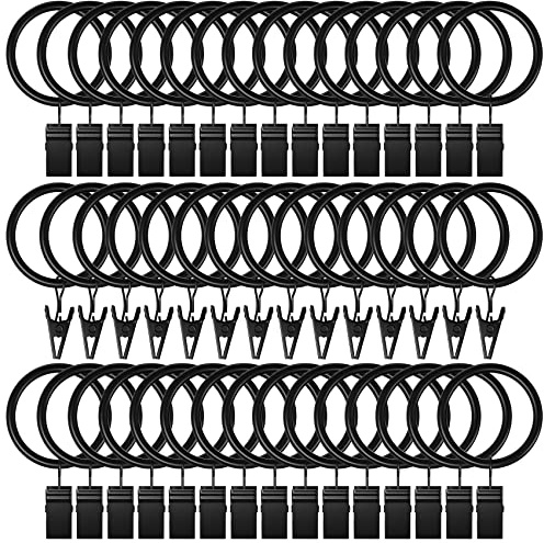 Lansian Vorhangringe mit Clips, 2,5 cm Innendurchmesser, Vorhanghaken, Metallringe zum Aufhängen von Vorhängen, Spannstange, dekorative Kleiderbügel (passend für Gardinenstangen bis zu 1,9 cm), 100