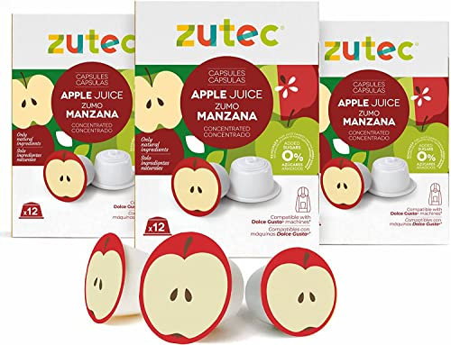 Zutec - Capsule Succo di Mela - Compatibile con Caffettiere Dolce Gusto* - 3 Confezioni da 12 Capsule - 36 Capsule - Vegan