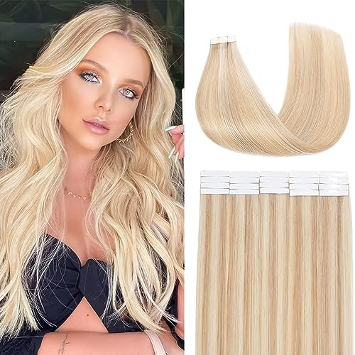 Benehair Tape in Extensions Echthaar, Invisible Tape Extensions Echt Haar, 20Pcs 30g Haarverlängerung Echthaar Tapes, Remy Natural Tapes Extensions Echthaar, 50 CM Kamel Gemischt Hellgold #18P613