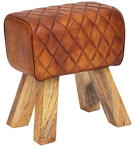 möbelando Sitzhocker Echtleder/Massivholz 40x48x27 cm Modern Fußhocker | Turnbock Lederhocker Braun | Kleiner Hocker Gepolstert | Holzhocker mit Leder-Bezug