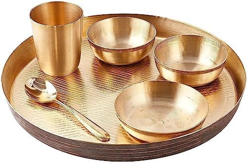 Dinner Set Raj Gharana Indian Style Bronze Kansa Set Brass Dinner Set for Gifting Diwali Dinnerware Item