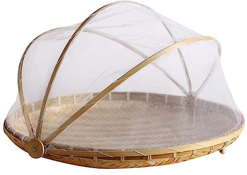 BBTISG Couvercle de nourriture, 30 x 18cm Cloche alimentaire pliable Plaque de service en maille Pique-nique en Bambou Tressé à La Main Plaques pour Légumes, Fruits, Pain