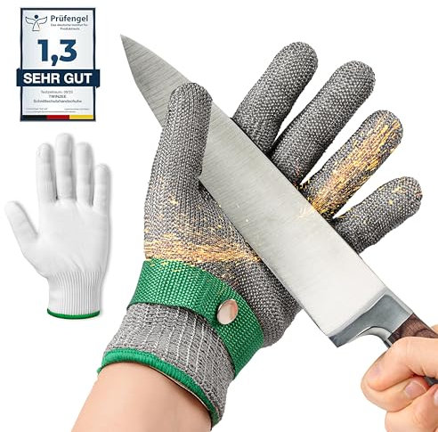 Twinzee Schnittschutzhandschuhe mit Hochleistungstechnologie (Level A9/F) Ultimativer Schutz und Maximale Flexibilität - Edelstahl Schnittfester Handschuh - Größe S