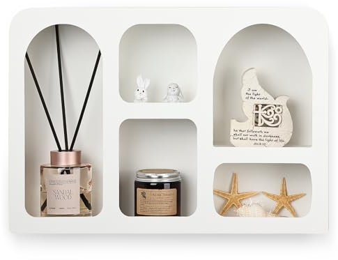 Ella & Emma Weißes dekoratives schwebendes Wandregal, geometrisch gewölbt, Boho, nordischer moderner Stil, Regale für Dekor, montierte Aufbewahrung im Kinderzimmer, Schlafzimmer, Wohnzimmer