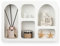 Ella & Emma Weißes dekoratives schwebendes Wandregal, geometrisch gewölbt, Boho, nordischer moderner Stil, Regale für Dekor, montierte Aufbewahrung im Kinderzimmer, Schlafzimmer, Wohnzimmer
