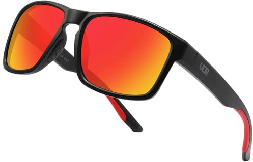 ULTR Sonnenbrille Herren Polarisiert VIBE - Sport Sonnenbrille für Damen - Bequeme Sportbrille Verspiegelt für Fahrrad, Sport, Laufen, Retro Sunglasses Men (Schwarz (Rotes Glas))