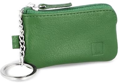 LEDEROW Schlüsseletui Leder Grün mit Reißverschluss Damen und Herren - Mini Schlüsselmäppchen klein Schlüsseltasche für Motorradschlüssel, Wohnungsschlüssel Schlüssel (Grün)