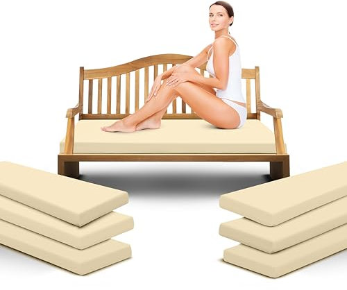 Outdoor Garden Bench Cushion Seat Pad for 2/3/4 Seater Patio Furniture Waterproof Swing, Hammock, Rattan Sofa 108/140/170cm Long Bench Chair Cushions Pad (3 Seaters-143x52x5cm, Cream)