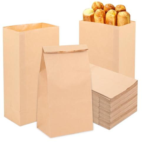 Lyaor 50 Stück Kraftpapier Tüten Groß 15,5x10x30cm Papier Geschenktüten Braune Papiertüten Ölbeständig Sandwich Tüten Mitgebseltüten Verpackungsbeutel Papier Bodenbeutel für Brote Keks Süßigkeiten