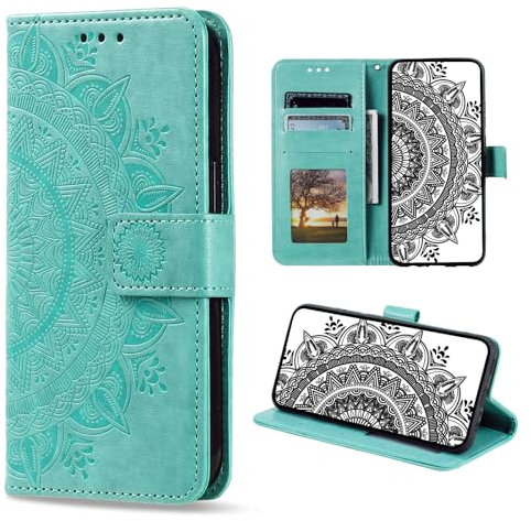 CASEONJAN Handyhülle für Samsung Galaxy S10e Hülle, PU Leder Klapphülle mit [Kartenfach] [Magnetverschluss], Flip Case Handytasche Prägung Schutzhülle für Samsung S10e (Grün)