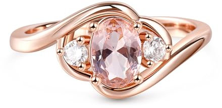 Jeulia Damenring mit drei Steinen, Verlobung, Jahrestag, Versprechen, Ovalschliff, synthetischer Morganit, 925er-Sterlingsilber, mit Schmuckschatulle für Sie, Frauen und Mädchen (Roségold, 66(21))