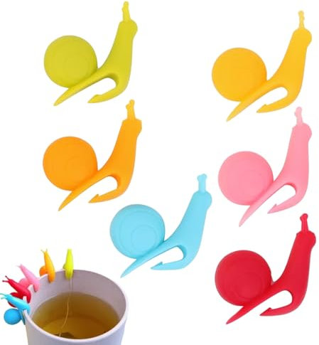 Maciun Porte-sachets de thé pour Tasse,Porte-sachets de thé en Silicone, 6 pièces Porte-sachets de thé en Forme d'escargot de qualité Alimentaire, Supports imperméables Mignons de Clip de Sachet de