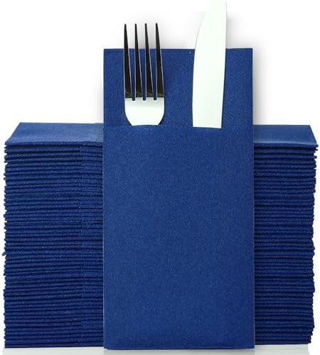 LEKOCH 50 PCS Airlaid Cutlery Napkins - Royal Blue Napkins with Pocket - Disposable Linen Feel - 40 * 40cm
