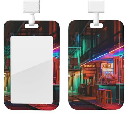 Bars Neon Lights ID Badge Holder with Lanyard Waterproof ID Card Holder Portable Name Tag Holder for Office Nurse Teacher Credit Card Key