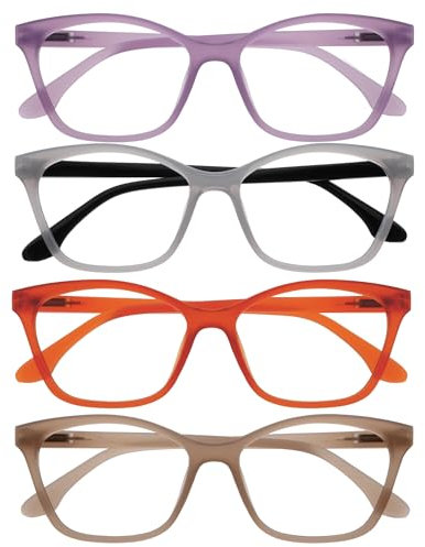 OPULIZE KAT Lesebrille - 4er-Pack - Cat-Eye Katzenaugen-Fassung - Lila, Grau, Orange, Taupe - Herren & Damen - Federscharniere - RRRR59-57GU - +3.50