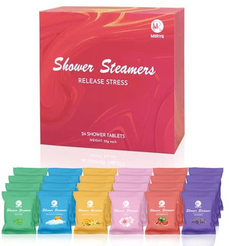 MR MIRYE Shower Steamers Aromatherapie, Duschbomben Geschenke für Frauen Männer, 24 Stück mit 6 Düften, Geburtstagsgeschenk für Freundin Mama, Badebomben Alternative, Wassermelonen, Lavendel