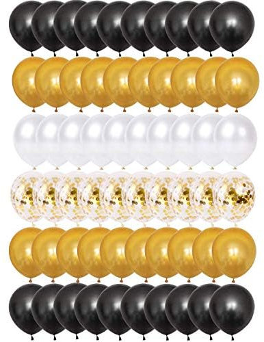 60 Stück Luftballons Schwarz Gold Weiß Ballons, Konfetti Luftballons, Latex Helium Luftballons für Junggesellinnenabschied Hochzeit Birthday Graduierung Party Dekoration