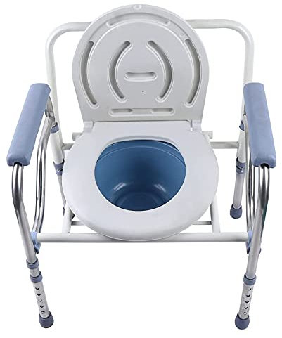 KOHARA Nachttisch-Toilettenstuhl, Duschstuhl mit Armlehnen und Rückenlehne, Toilettenstuhl für Erwachsene, klappbarer Toilettensitz, robuster Toilettenstuhl aus Stahl, höhenverstellbar