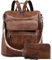 VASCHY Rucksack Damen, Large Vegan Leder Rucksack Set mit Geldbörse Convertible Handtasche für Frauen Arbeit Reisen