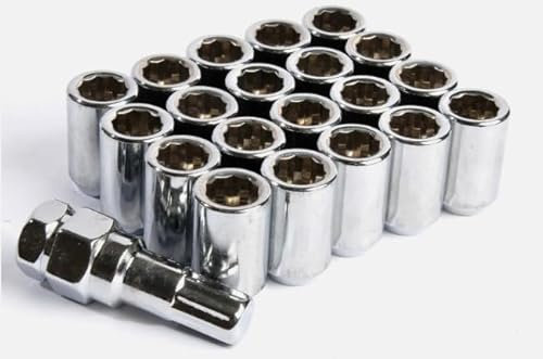 Titan Alloy Wheel Tuner Nuts Set of 20 - Tuner Key - M12x1.5 Slim Chrome Lug Nuts - Compatible with Ford, Mazda, Honda, Kia, Suzuki