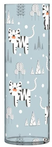 Cartoon-Vase mit niedlichen grauen Tigern, Kunststoff, zylinderförmig, 30 x 9 cm, kleine Vasen, moderne Blumenvasen für Tafelaufsatz, Innenbereich, Schlafzimmer, Esszimmer, Dekoration
