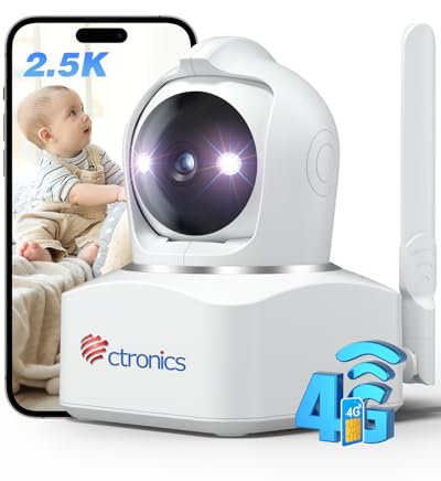 Ctronics 4MP 3G/4G LTE Cámara Vigilancia Interior con Tarjeta SIM, 360° PTZ IP Cámara Seguridad Inalámbrica, Detección Inteligente, Seguimiento Auto, Visión Nocturna Color, Audio Bidireccional, Cloud