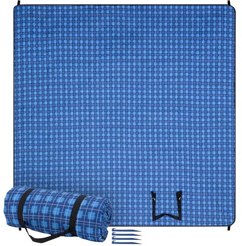 JEMIDI Picknickdecke 200x200 - Picknickdecke groß - Stranddecke XXL - Campingdecke - Picknickdecke wasserdicht - Picknick Decke - Badedecke - Waschbar und tragbar - Blau