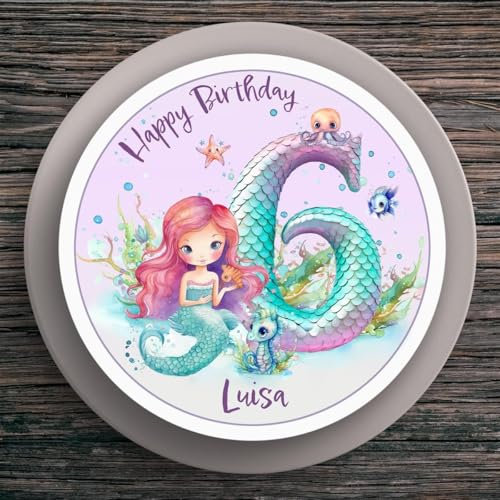 Tortenaufleger Geburtstag Meerjungfrau #1 Name & Zahl (20cm) Fondant Papier