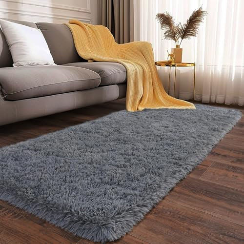 XUEDNGM Waschbarer Hochflor Teppich 120 x 140 cm Flauschig-Weiche, Weich, Pflegeleicht, Anti-Rutsch Unterseite Teppich Schlafzimmer Teppich Hochflor Wohnzimmer, Grau