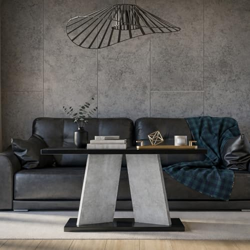 MURO MINI Couchtisch 110x70 cm Schwarz Hochglanz Betonoptik, mit Ablage | Rechteckiger Wohnzimmertisch 110 x 70 x 60 cm, Ablage, moderner Sofatisch