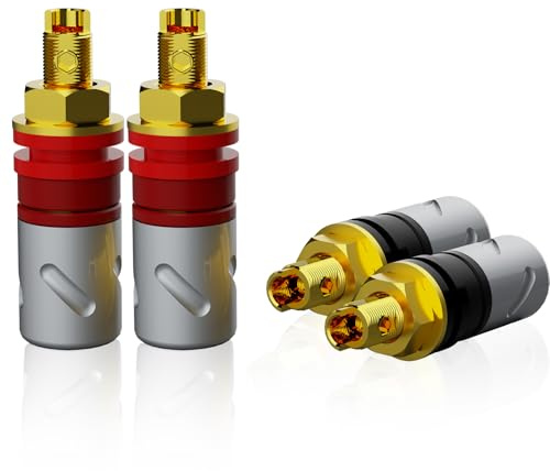 Monosaudio 4 Stück HiFi Lautsprecher Polklemme Terminals, BP451G, Vergoldetes reines Kupfer, Löt- Schraubanschluss Lautsprecherkabel Bananenstecker Buchse Anschluss für Verstärker, Wandplatte