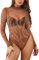 SEBOWEL Damen Sexy Sheer Mesh Bodys Langarm Strass Bodysuit Durchsichtige Trikot Jumpsuit Party Tops Braun XL