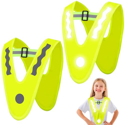 Chaleco de Seguridad Reflectante para niños, Antideslizante, protección Completa de 360°, Incluye 2 Piezas con Collar de Seguridad en Forma de V, Correr y Ciclismo.