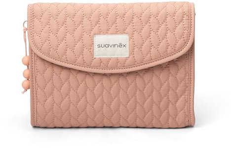 Suavinex, Neceser Bebé Recién Nacido de Tela, Tejido Robusto, Cierre de Solapa con Imán, Impermeable, para Organizar y Llevar los Accesorios de Aseo del Bebé, Práctico y Cómodo, Fácil de Limpiar, Rosa