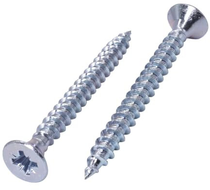 SKIR'CO (80 pièces) Vis à bois en acier zingué 5,0 x 50 mm, tête fraisée Pozidriv, vis à bois à aggloméré, PZ entièrement filetée