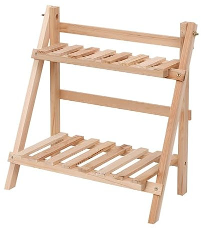 LEXFUNN 2-Tier Ladder Shelf - Rustic Folding Wooden Bookshelf & Storage Rack, Freestanding Ladder Bookcase Organizer for Living Room, Home Office, Bedroom (Pine)