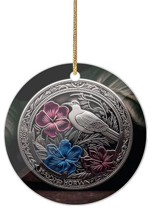 Acryl Hängende Ornament Valentinstag Herz Hängende Ornamente Hibiskus und Efeu Weihnachtsschmuck Runde Weihnachtsbaumschmuck Urlaub Ornament Einzigartige Geschenkidee