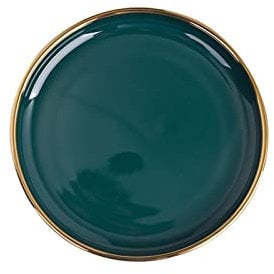 Assiettes en Porcelaine Verte à Bordure dorée Assiettes à dîner Assiettes à Soupe en céramique