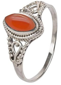 mantraroma Ring Silber 925 Damen Karneol Edelstein orange dezent verspielt