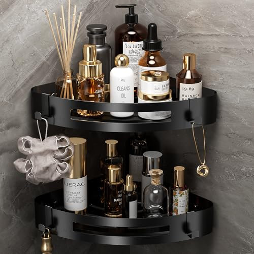 MOERES Étagères de douche en acier inoxydable, étagères de placement triangulaires, secteurs, accessoires de salle de bains, convient pour la cuisine, salle de bains, set de 2 (Noir)