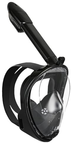 Masque de Plongée, Intégral 180° Visible Masque Snorkeling avec Technologie Anti-Buée et Anti-Fuite, Masque Snorkeling Plein Visage Compatible avec la Support pour Caméra ​de Sport, Noir L/XL