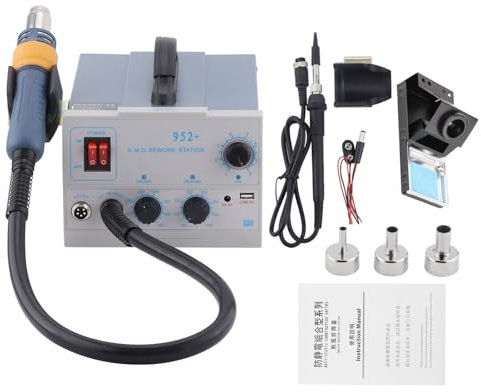 Gearwell Soldering Station 952+ 2-in-1 Rework Hot Air Heat Gun, Adjustable Desoldering and Welding Tool Set, SMD Repair Kit