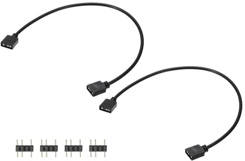sourcing map 2 Pcs ARGB Extension Cable, 5V 12 3 Pin 1 to 1 Female to Female ARGB Adapter Cable with 3 Pin Male Connectors for PC Computer ARGB Fan/LED Lights, Black