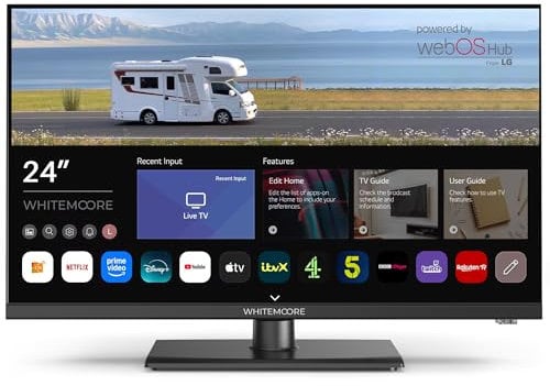 WHITEMOORE 24” Smart TV 12V/24V, Full HD, Frameless, WebOS, Bluetooth, Dolby Audio, Freeview, Saoview, Netflix, Prime, WiFi, Airplay, HDMI/USB, for Caravan/Truck/Boat, 3-Year Warranty – WM24FT1-12V